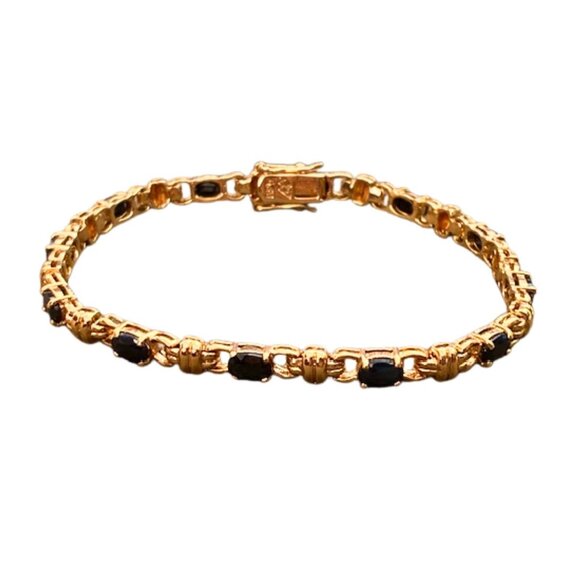 Vintage Gold Plated Sterling Sapphire Tennis Bracelet - Picture 1 of 6